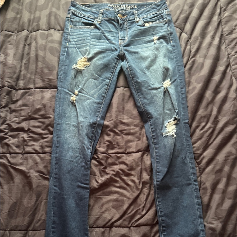 American Eagle Outfitters Women's Ripped Blue Skinny Jeans